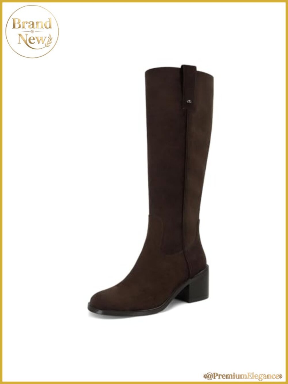Knee High Boots Chunky Heel Round Toe Side Zipper Suede Equestrian